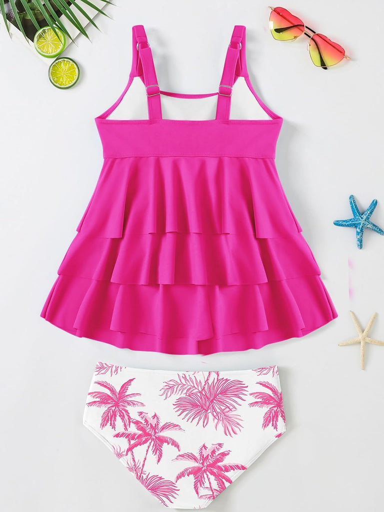 Girls Bathing Suit Tiered Ruffled Swimsuits Tank Top with Shorts 2 Piece Swimsuit Girls Girls' Swimwear