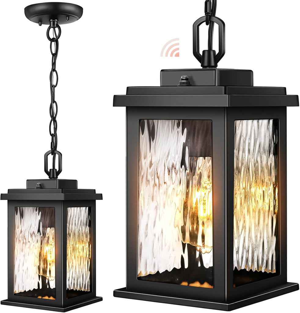 Dusk to Dawn Outdoor Pendant Lights for Porch with Water Glass