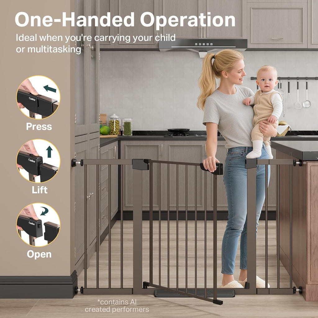 29.7-51.5 in Extra Wide Baby Gate for Stairs, Dog Gate Indoor Brown