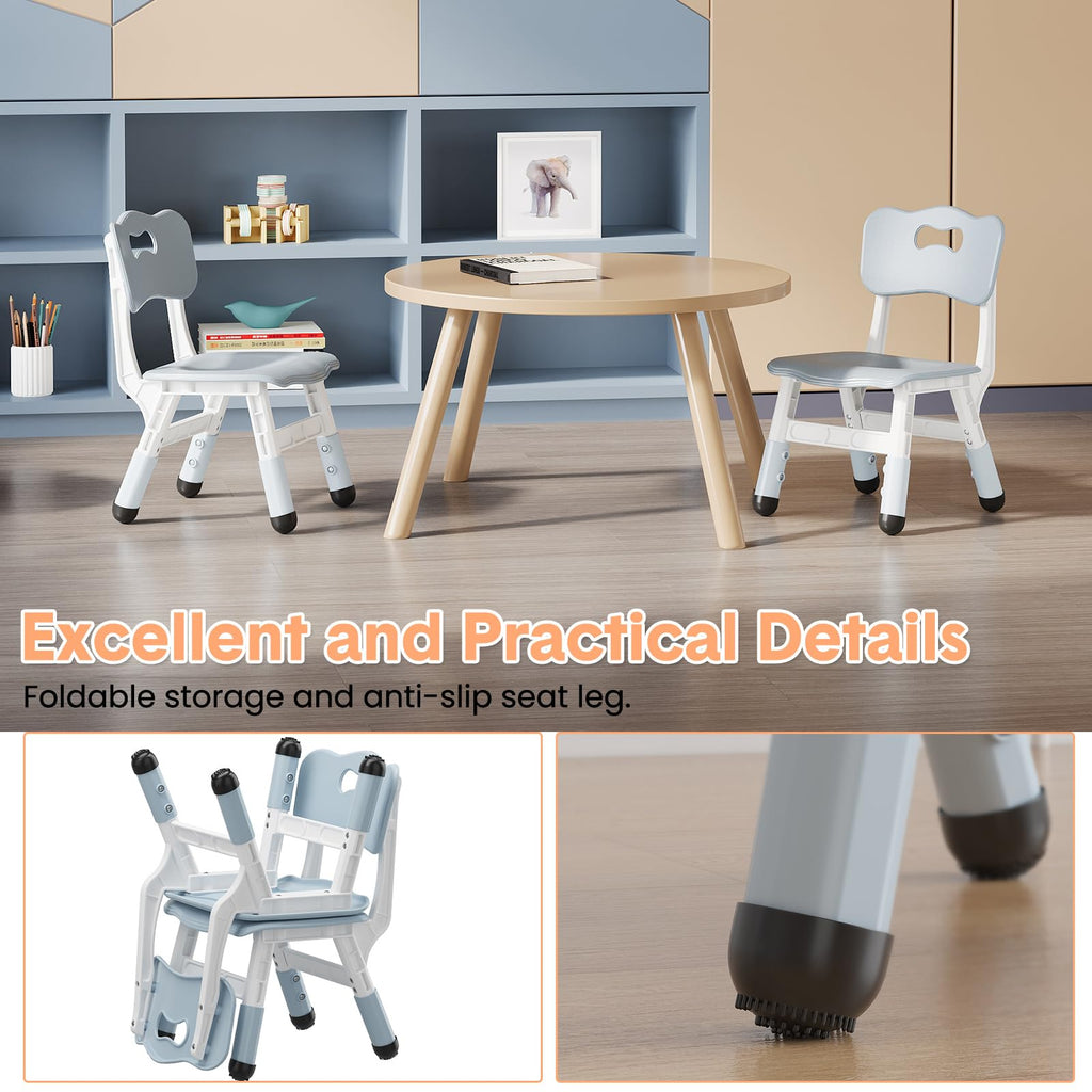 2-Pack Adjustable Kids Chairs, 3-Level Height Plastic Toddler Chair with Non-Slip Base & Stackable Design, School
