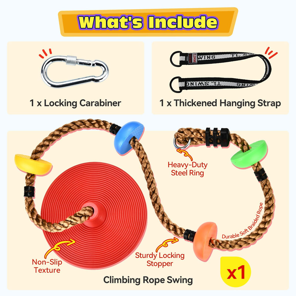 Tree Swing Kids Climbing Rope with Platforms Disc Swing, Red