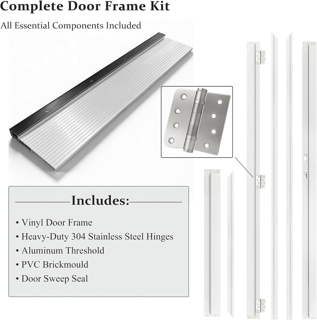 Fiberglass Entry Door 36x80'', French Exterior Door Right Hand Inswing Black Finished Frosted Glass Knock-Down Door