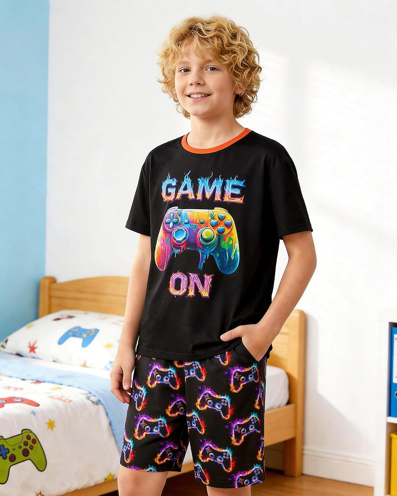 Boys 2 Piece Pajamas, Kids Short Summer Sleepwear Set, Boys Cozy Short Sleeves and Shorts PJs
