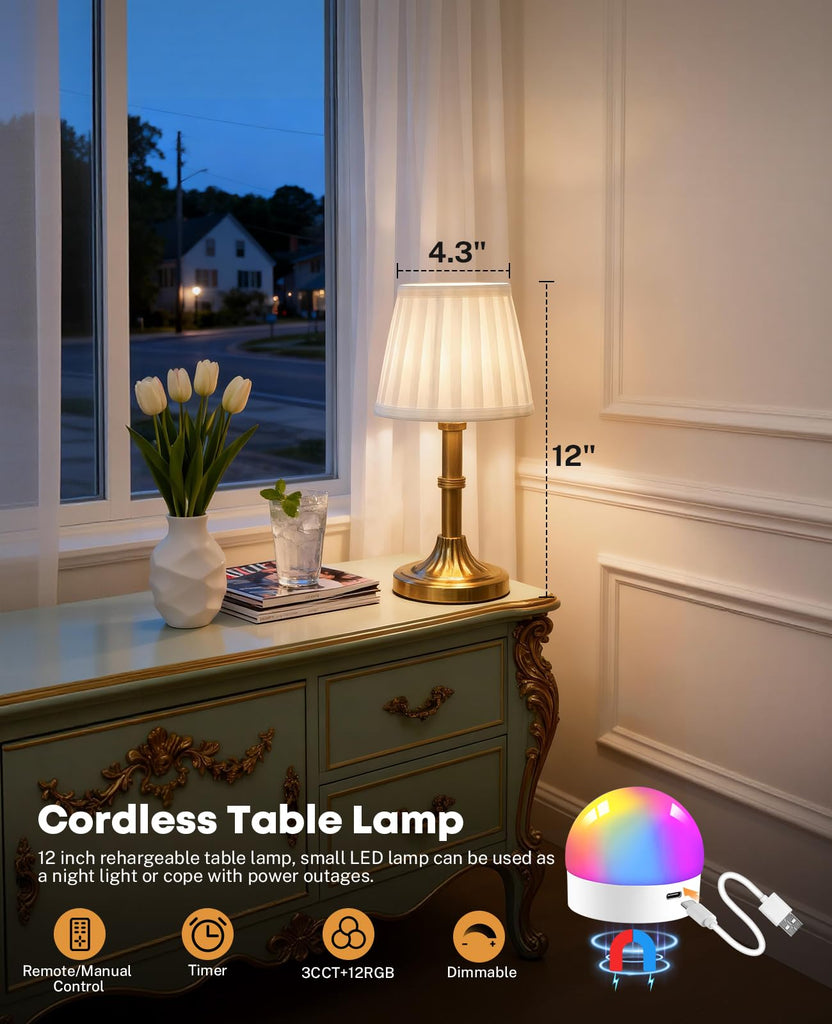 Small Table Lamp with Remote, Cordless Table Lamp