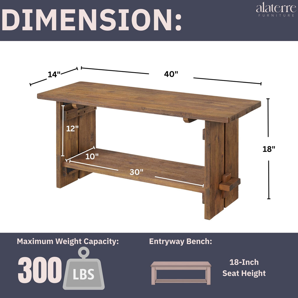 Bethel Rustic Solid Wood Entryway Bench with Shelf, Natural