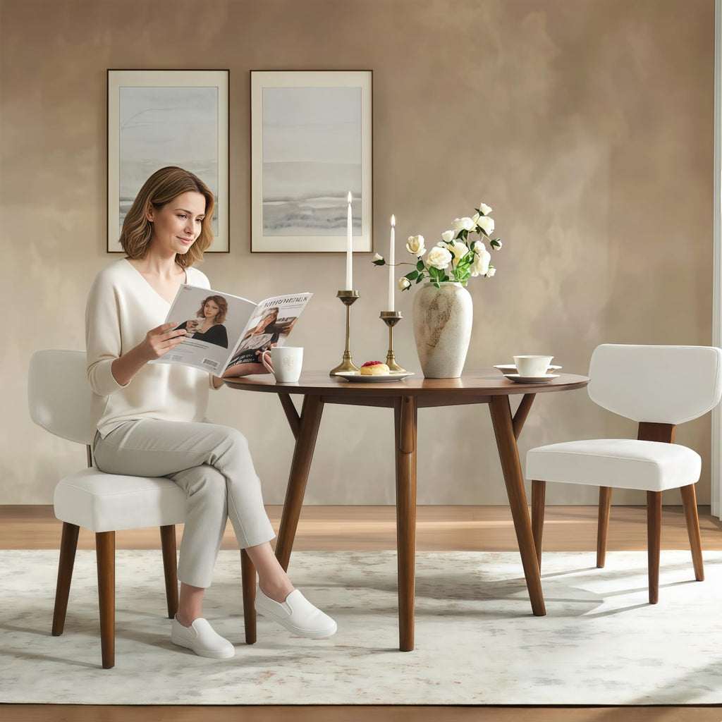 Round Dining Table for 4, 45" Solid Wood Kitchen Table, Small Dinner Coffee Writing Table Dining Room, Save Space