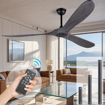 Inspired Maverick Style 72" Ceiling Fans Without Lights, 72 Inch Outdoor Ceiling Fans no Light, 3 Blade Solid Wood Waterproof Ceiling Fan with Remote Control for Living room Outdoor Farmhouse/Patios - Brushed Gray Blades A102-B0CMTP54YG