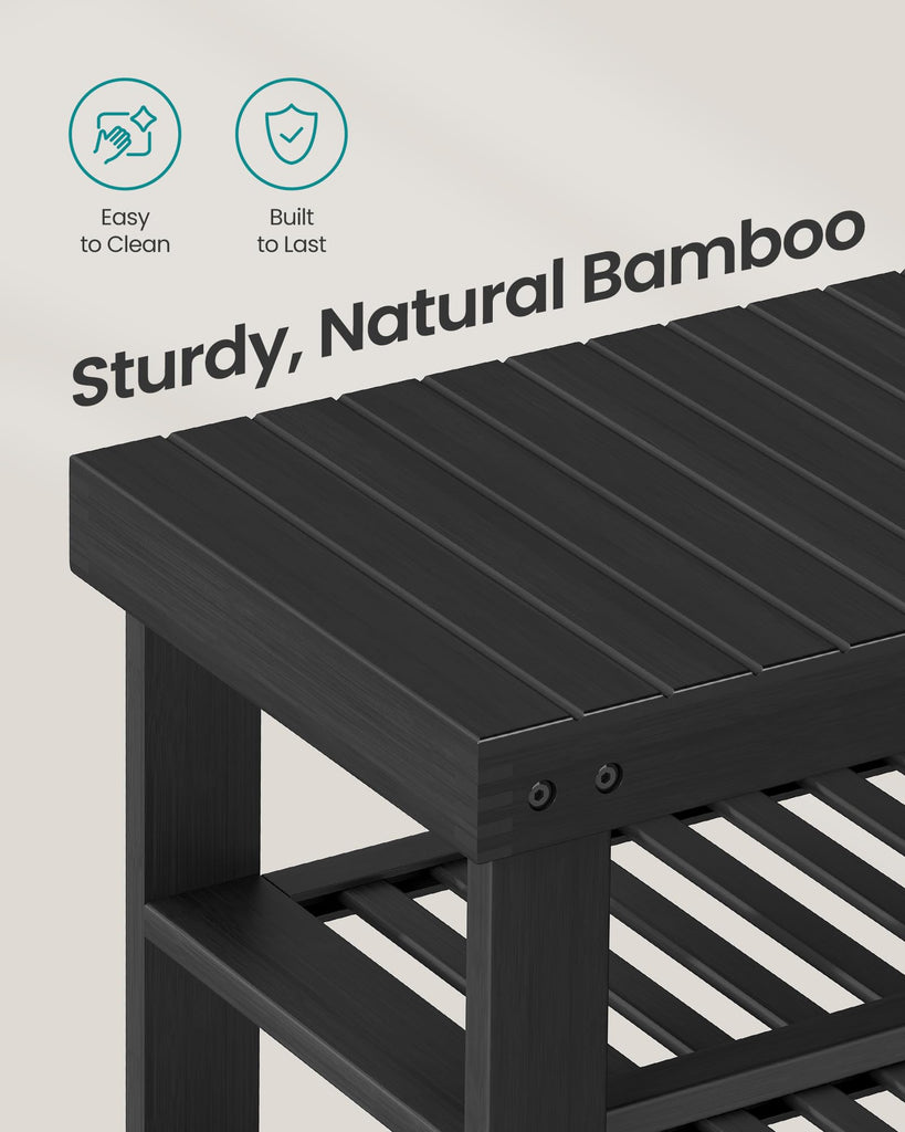 Shoe Rack Bench, 4 Tier Bamboo, 11.3 x 27.6 x 20.5 Inches
