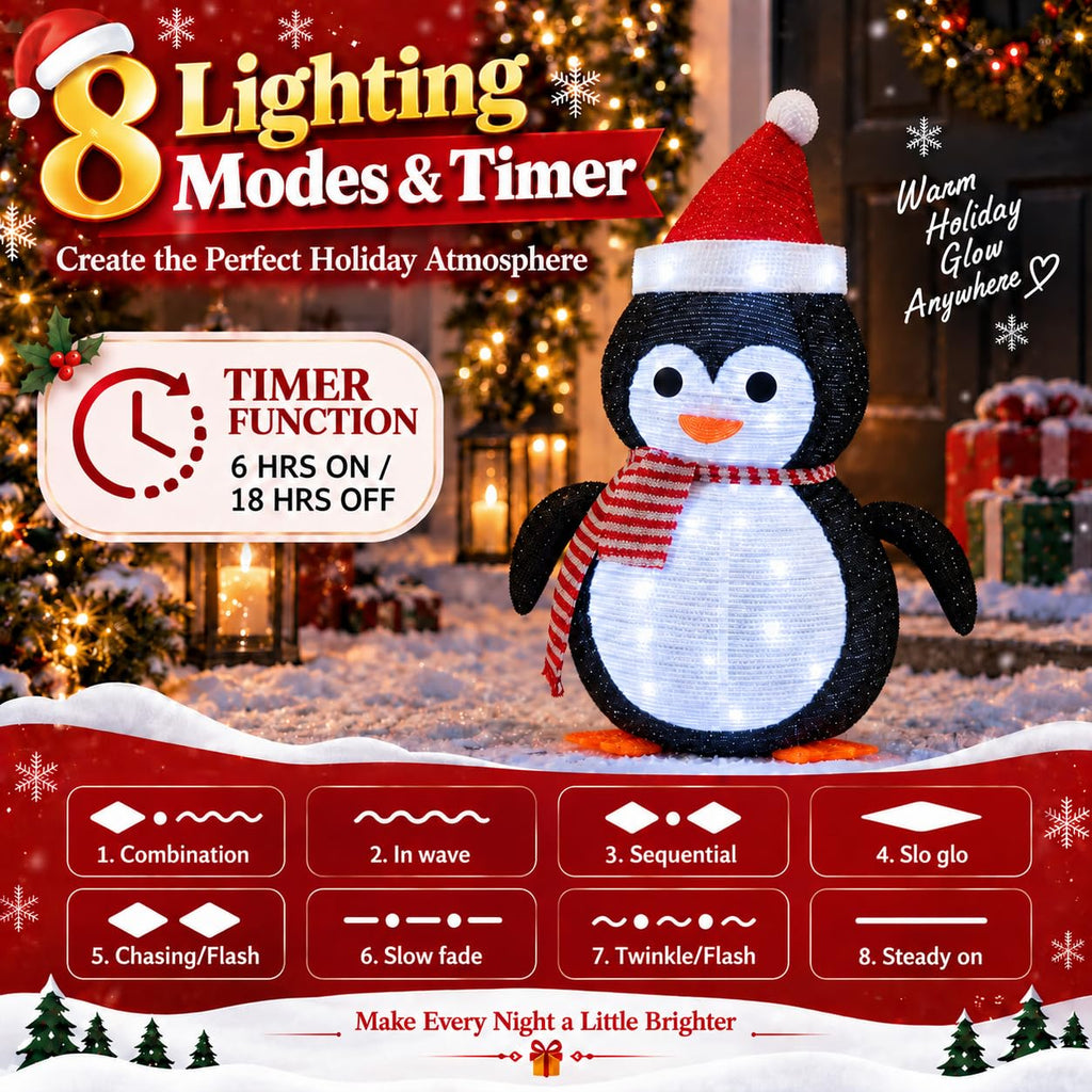 27.5-Inch Lighted Christmas Penguin for Outdoor Christmas Decorations, Pop-Up Penguin Yard Decor with 45 Cool White