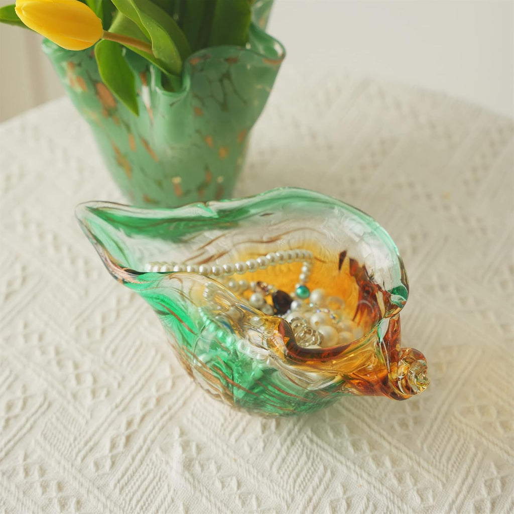 9 Inch Blown Glass Shell Vase, Seashell Potpourri Holder