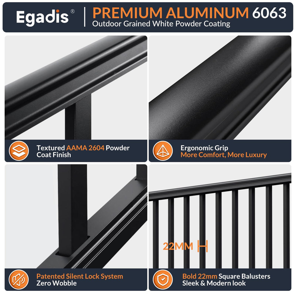 36 in x 8 ft Modular Aluminum Stair Railing Kit Without Post