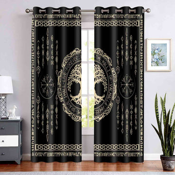 Nordic Vikings Curtains, Tree of Life Curtains, 42x84inches, 2 Panels