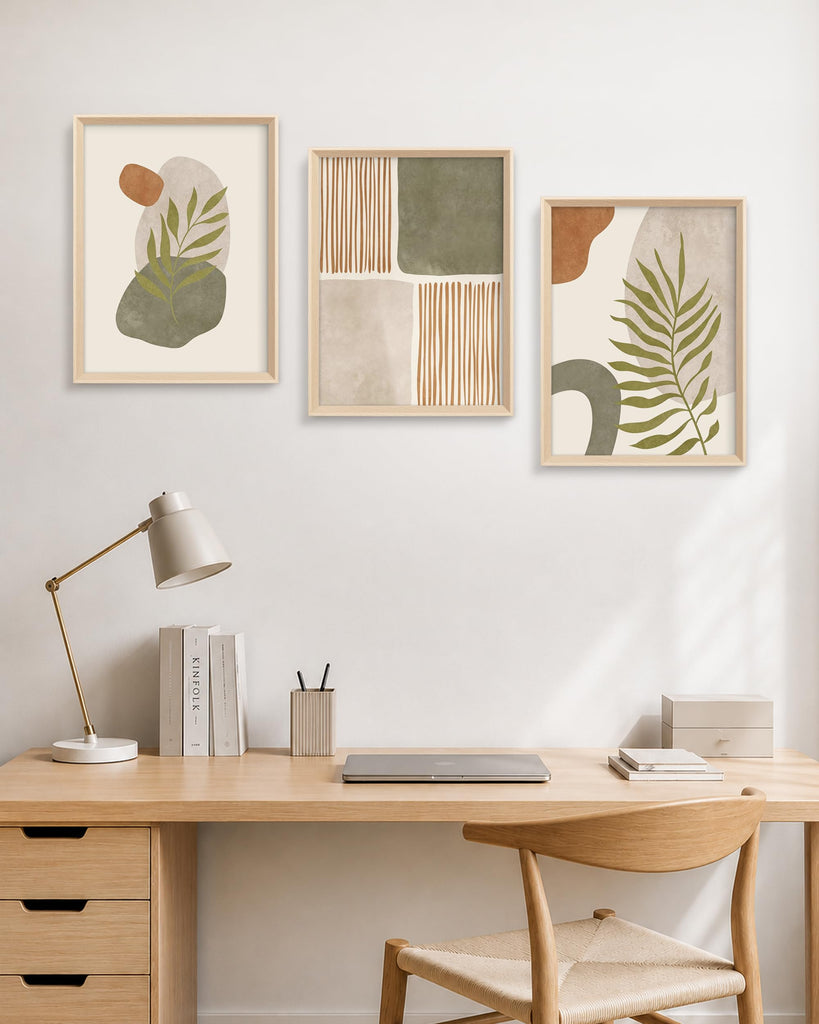 Abstract Botanical Geometric Framed Wall Art Set of 3 12x16IN