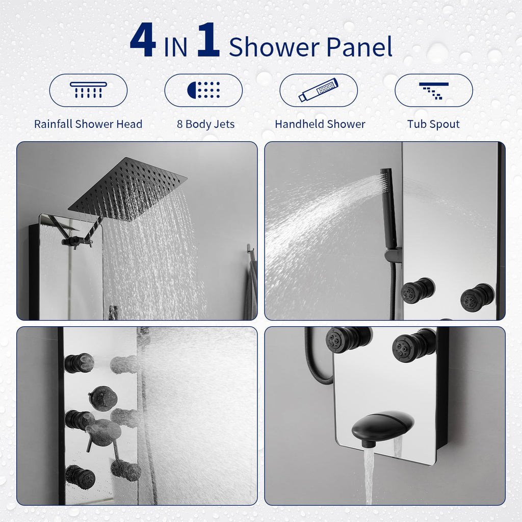 Stainless Steel Shower Panel Tower System Black Split Type