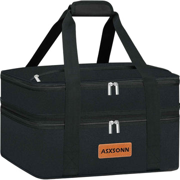 Double Decker Insulated Casserole Carrier for Hot or Cold Food, Large Lasagna Lugger Tote Fits 9"x13" Baking Dish
