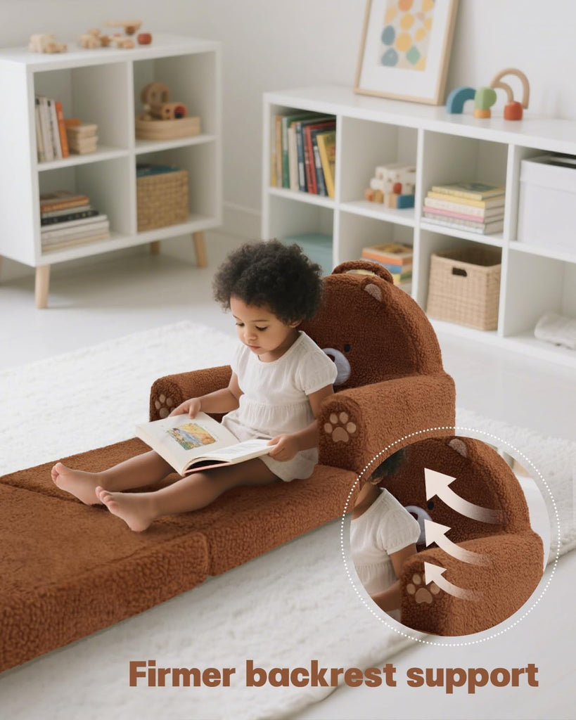 In-1 Foldable Toddler Couch, Comfy Kids Sofa Chair, Bear