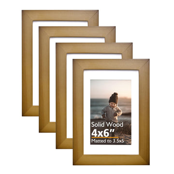 4x6 Frame Brown, Solid Wood 4 x 6 Picture Frame with Acrylic Plexiglass for 3.5x5 with Mat, Tabletop and Wall Display