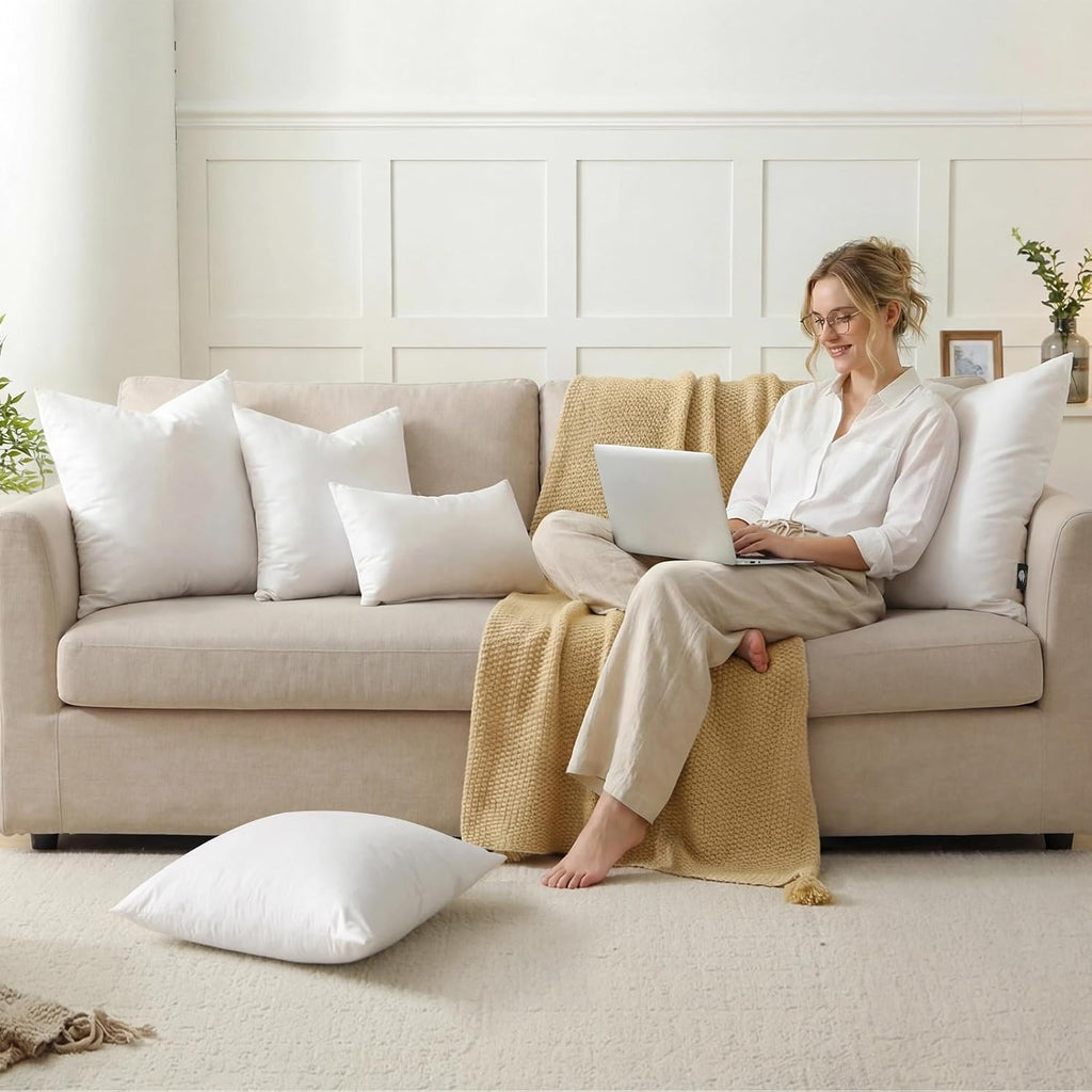 Luxury Feather Down 22x22 Pillow Inserts, Soft Fluffy Throw Pillow Inserts, 100% Organic Cotton Cover - Set of 2