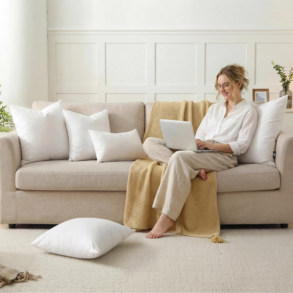 Luxury Feather Down 12x20 Pillow Inserts Set of 2, Soft Fluffy Throw Pillows, 100% Organic Cotton Cover, Lumbar