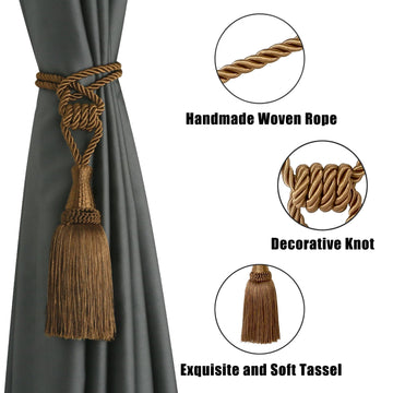 Tassel Curtain Tiebacks Handmade Holdbacks (Coffee) - 4 Pack