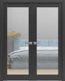 Lucia 2166 | Double Swing Interior French Doors with Glass, Solid Wood, Hardware Included, 84x96, Bl