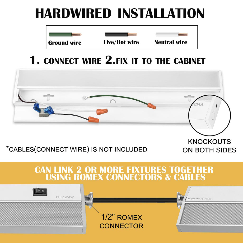 48inch 26w 1720lm Hardwired Under Cabinet Lights, 5CCT 2700K-5000K, CRI 92+, R9 90+, UGR Lower Than 16, LED Dimmable