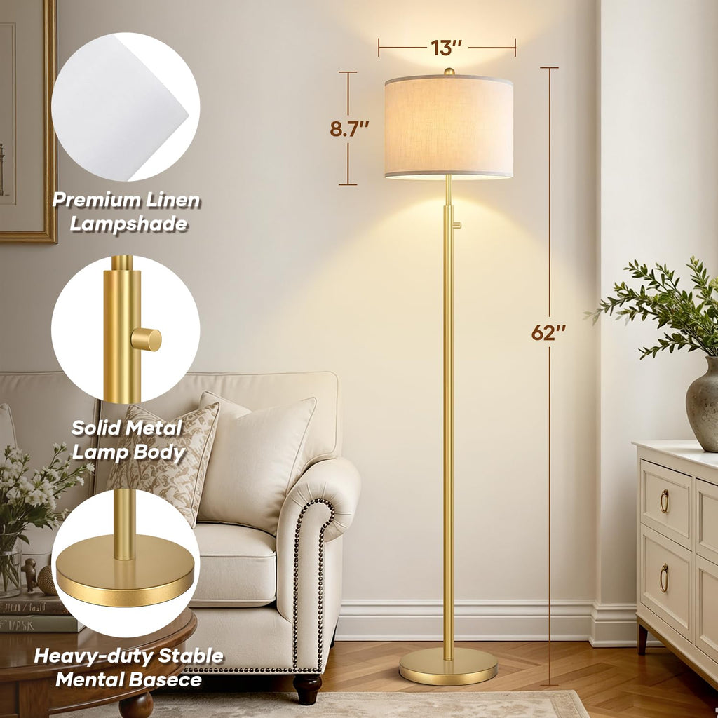 Upgraded】 Dimmable Floor Lamp, 11W LED Bulb Included, Modern Standing Lamp, Tall Pole Light with Linen Shade Reading