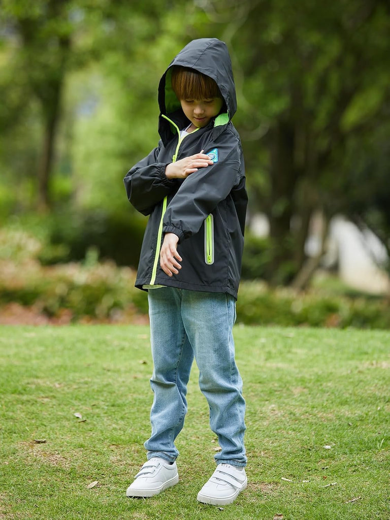 Kids Waterproof Rain Jacket Mesh Lined with Removable Hood