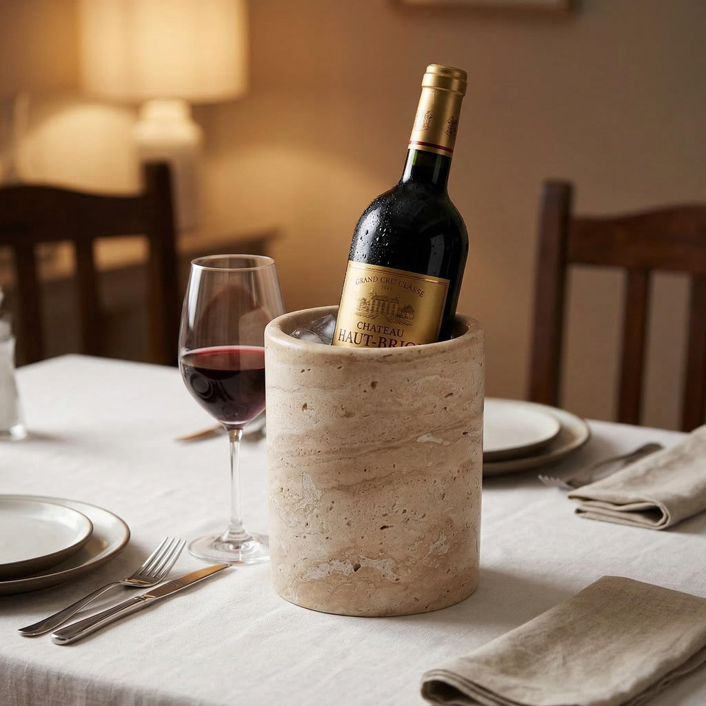 Natural Travertine Utensil Holder Countertop - Heavy & Stable Real Stone Utensil Crock, Large Spoon & Spatula