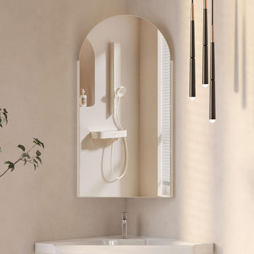 White Arched Corner Medicine Cabinet with Mirror, 16x31