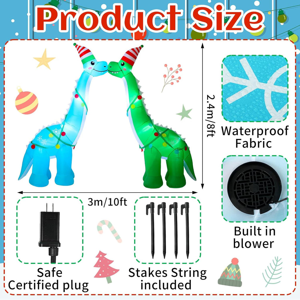8ft Christmas Inflatable Dinosaur Yard Decor Dinosaur Kissing Arch