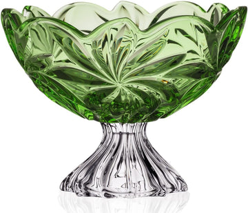 11.25-Inch Bohemian Crystal Footed Fruit Bowl FLORA, Gift Platter, Crystal, Deep Plate, Green