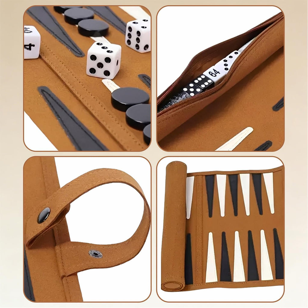 Backgammon Game Set - Roll Up Travel Backgammon Set, with Drawstring Bag