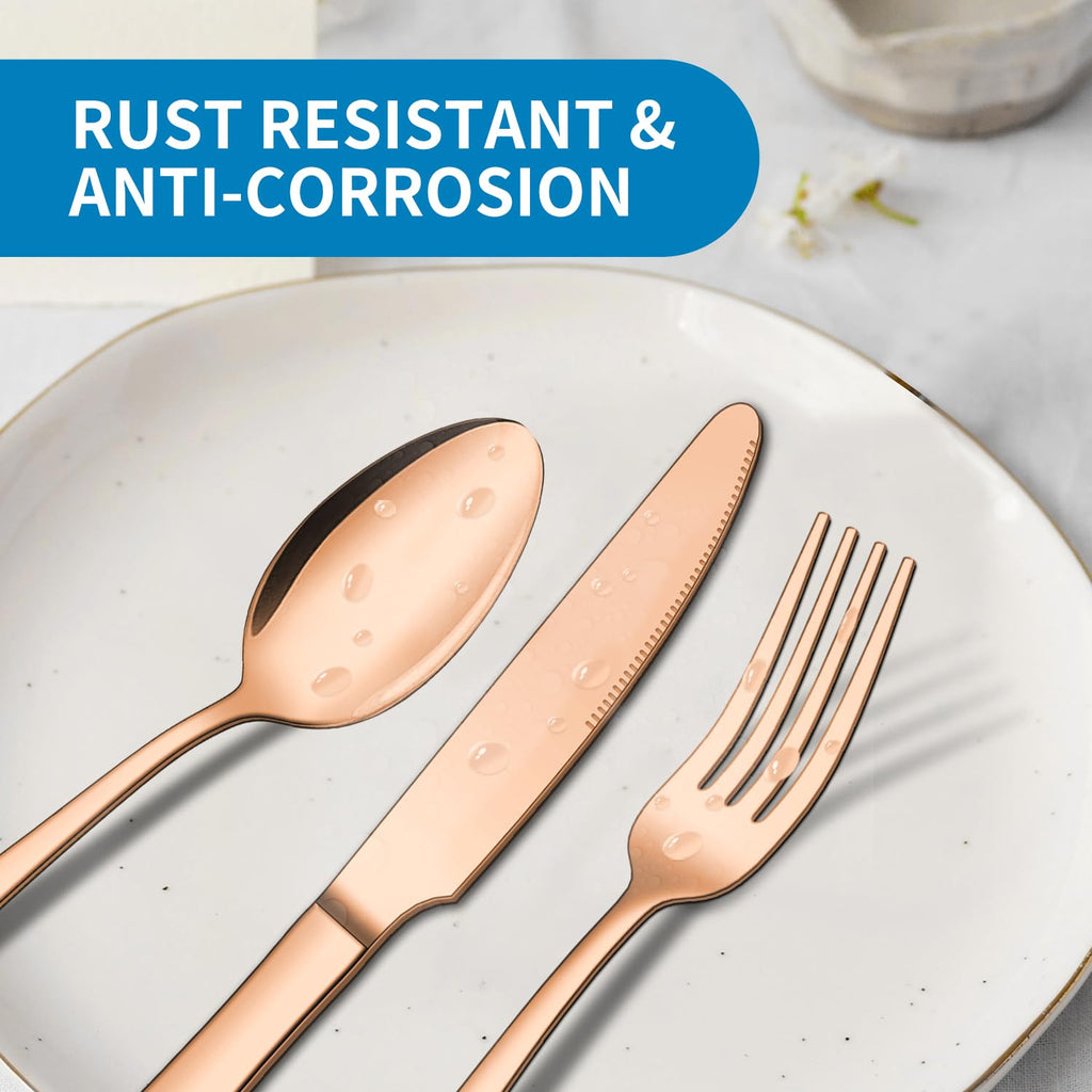 20 Piece Silverware Set, Rose Gold Stainless Steel Cutlery Set for 4