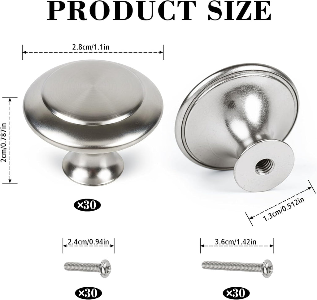 30 Packs Kitchen Cabinet Knobs Brushed Silver-Pull Hardware Handle,Drawer Knobs Door Drawer with Long Short Screws — 30
