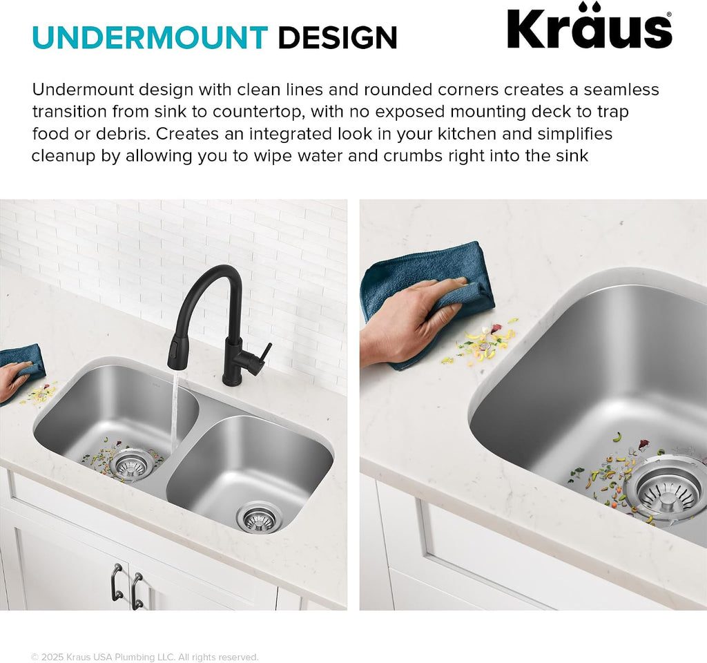 Premier 32-inch Undermount 50/50 Double Bowl 18-Gauge Stainless Steel Kitchen Sink with Strainers (x2), KBU22