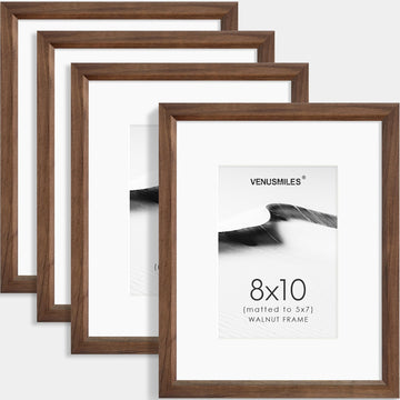 8x10 Picture Frame Set of 4 Natural Solid Walnut Photo Frames with 5x7 Removable Mat Wall Hanging Large Handcrafted