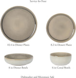 Sunveil 16 Piece (Service for 4) Plates and Bowls Reactive Glaze Round Dishes Stoneware Ceramic Dinnerware Set