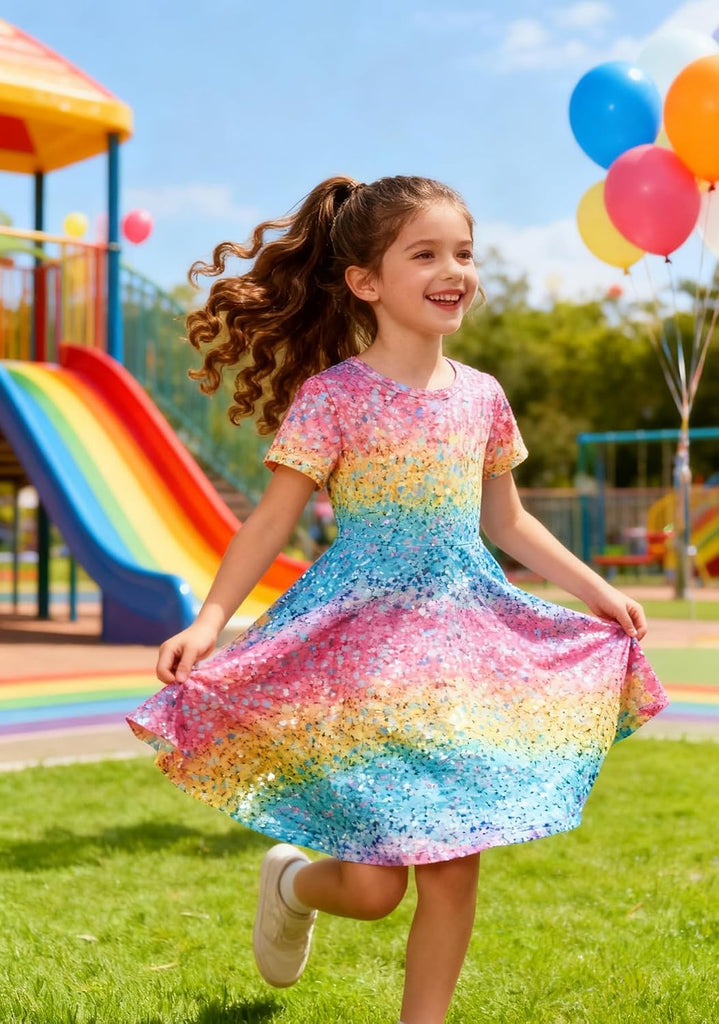 Girls Printed Dress Short Sleeve A-Line