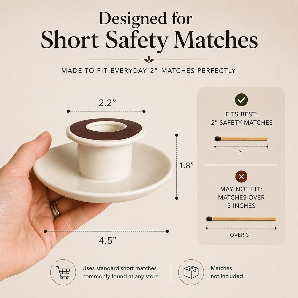 Handcrafted Ceramic Match Holder with Striker and Tray - Minimalist Candle Accessory, Decorative Match Striker