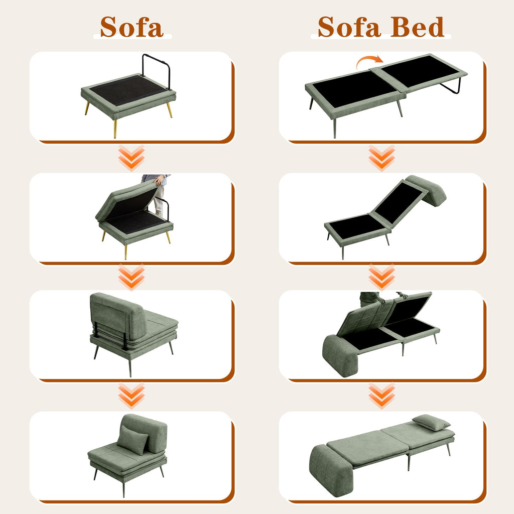 Futon Chair, 3-in-1 Chair Sleeper Bed for Adults with Back Support