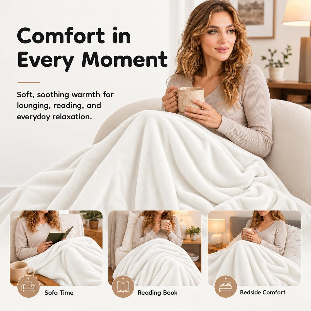 Electric Heated Blanket 90" x 100", White