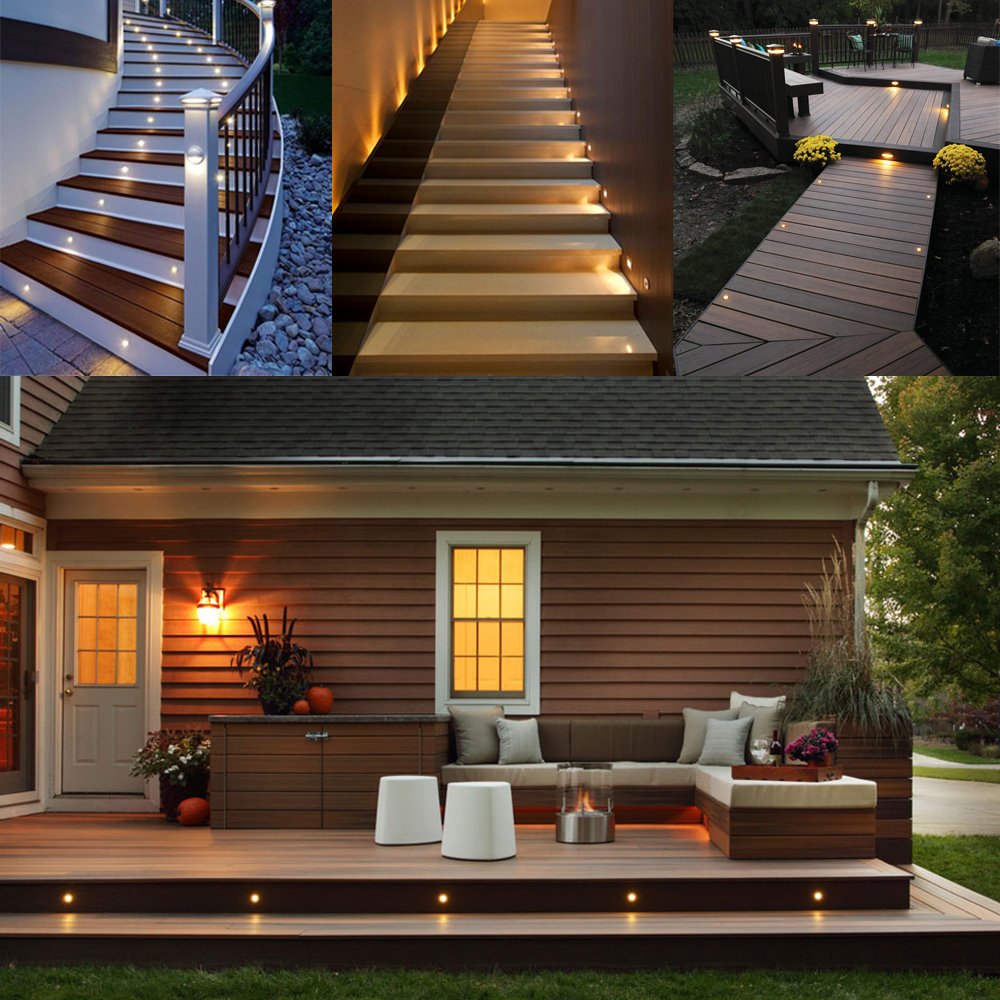 LED Deck Lights Kit 12V Low Voltage Waterproof IP67 Warm White Recessed Deck Lighting In Ground Light for Step Stair