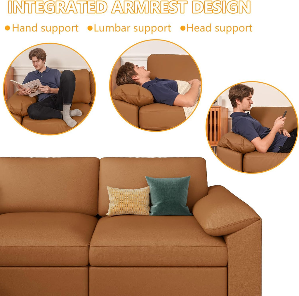 Leather Sectional Couch, L Shaped Modular Sectional Sofa, Brown
