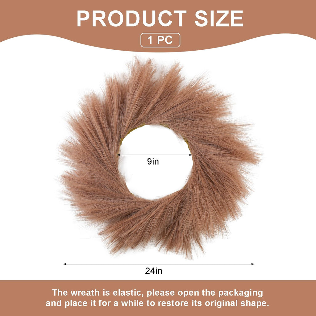Pampas Grass Wreath 24 Inch Farmhouse Wreath for Front Door Taupe