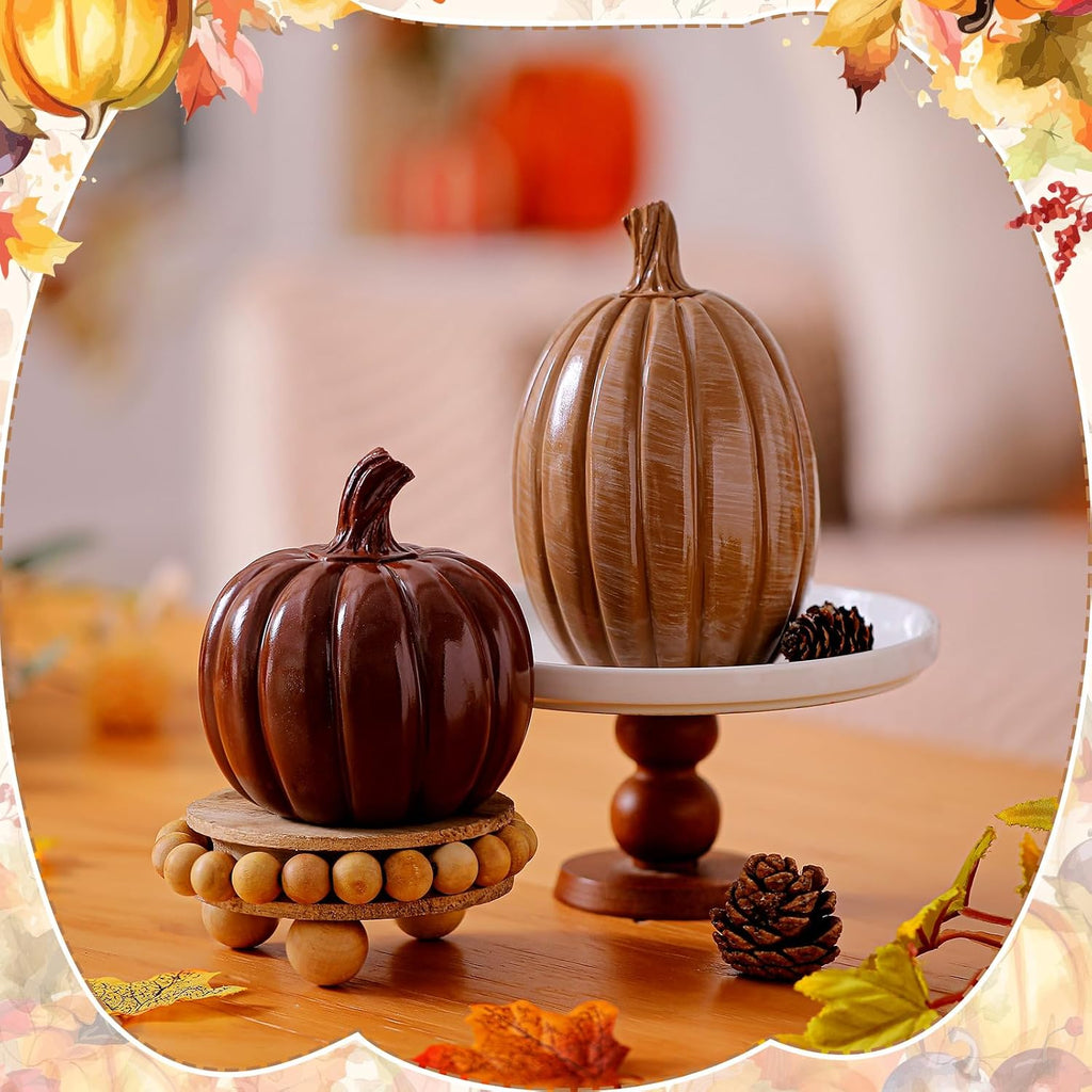 Fall Pumpkin Decor Resin Pumpkin Table Decor, Brown, Glossy - Set of 2