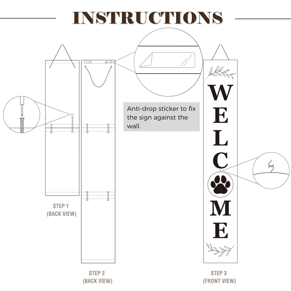 Interchangeable Welcome sign for front porch standing, 47 x 7.9 Inch Black Wooden Leaner Sign with 10 Interchangeable
