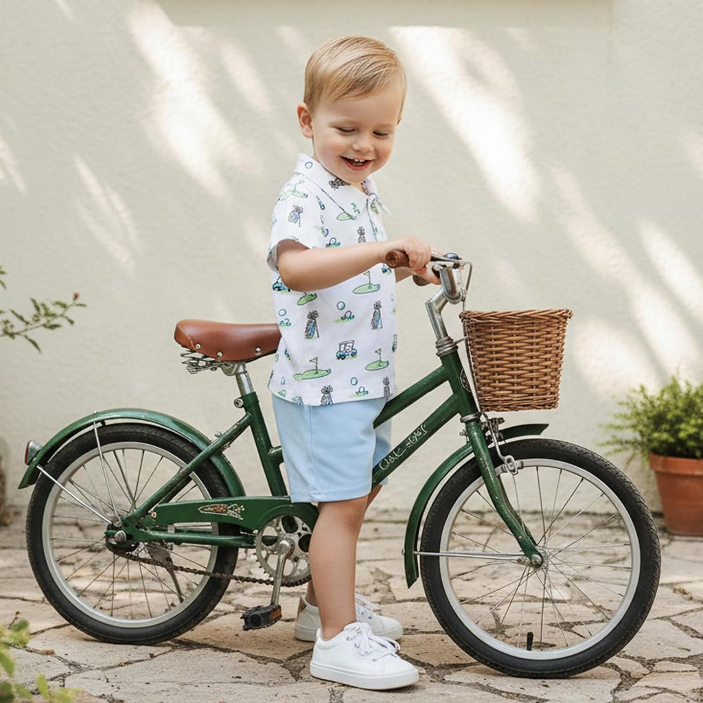 Toddler Baby Boy Summer Outfit Short Sleeve Embroidered Printed Button Down T-shirt Shorts Set 2Pcs Infant Clothes