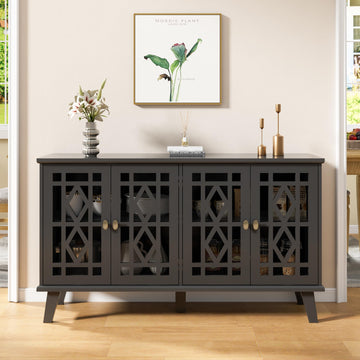 52'' Modern Buffet Cabinet with Hollow-Carved Doors, Black