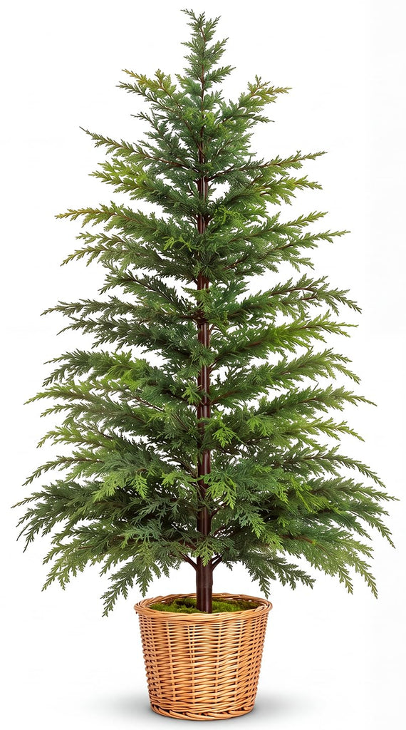 3FT Potted Cypress Christmas Tree with Wicker Planter